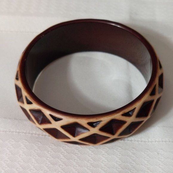 Vintage Rare 3D Waffle Lattice Texture Bangle Bracelet Reddish Brown - Picture 2 of 5